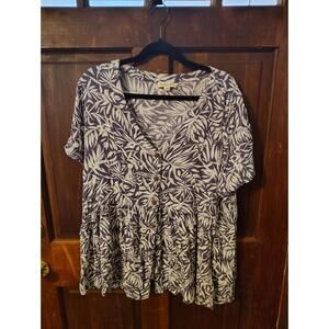 Indigo Rose palm tree leaf print blouse size 3xl